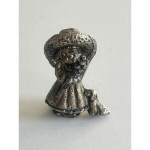 Little Girl, Puppy, Country, 1970s, Big Hat, Pewter, Statue, Miniature, Game Pie